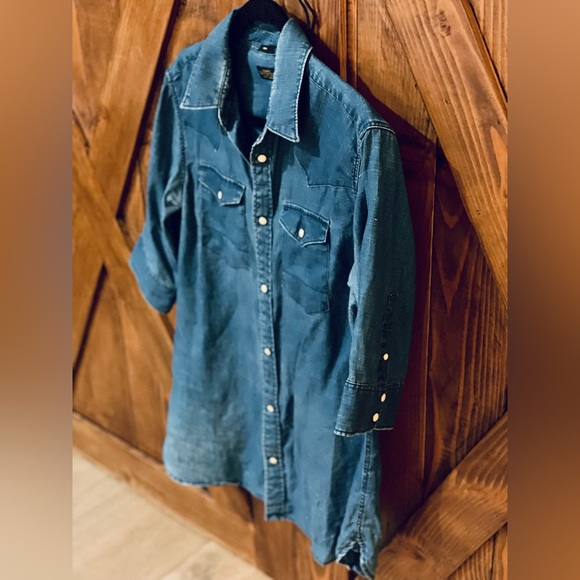 BLUE DENIM ALL SAINTS LINEN SHIRT - Picture 1 of 11